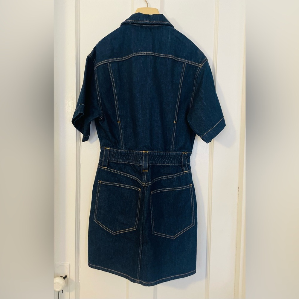 NWOT! Frame Denim Mixed Media Oversized Button Denim Mini Dress Size Medium - Picture 3 of 14